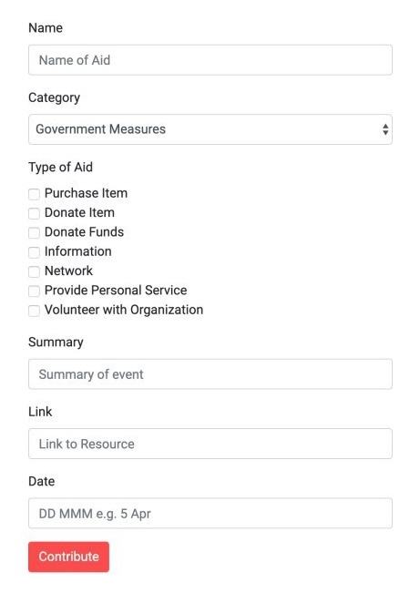 screenshot of AidHub SG aid offering submission form